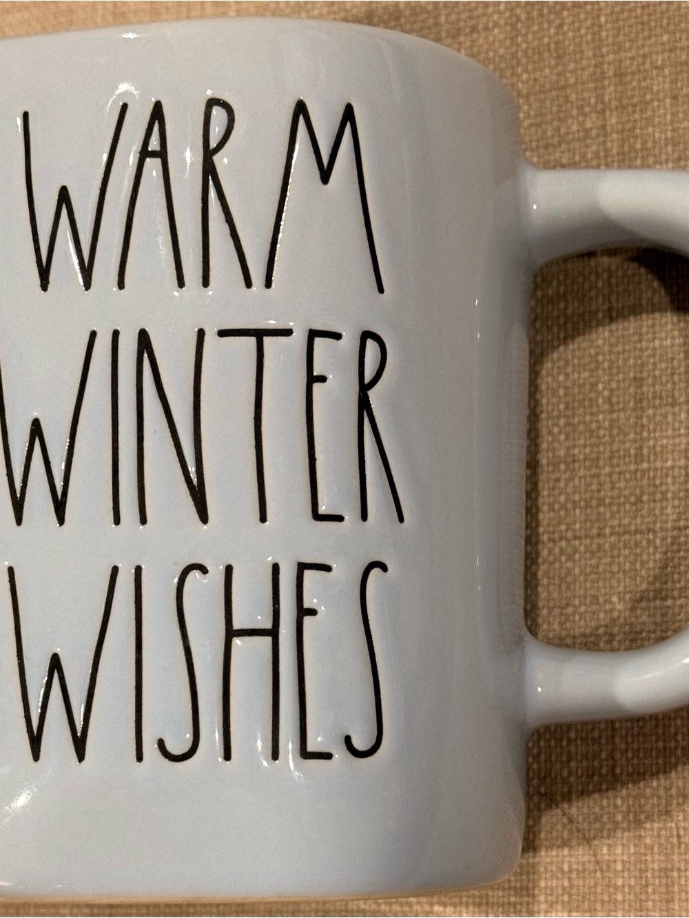 Rae Dunn "WARM WINTER WISHES" blue Ceramic Mug 16 oz Artisan, Microwave Safe